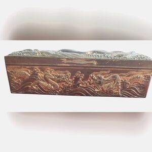 Vintage Asian Dragon-Fish Motif Decorative Hinged Cigerette/Trinket Metal Box